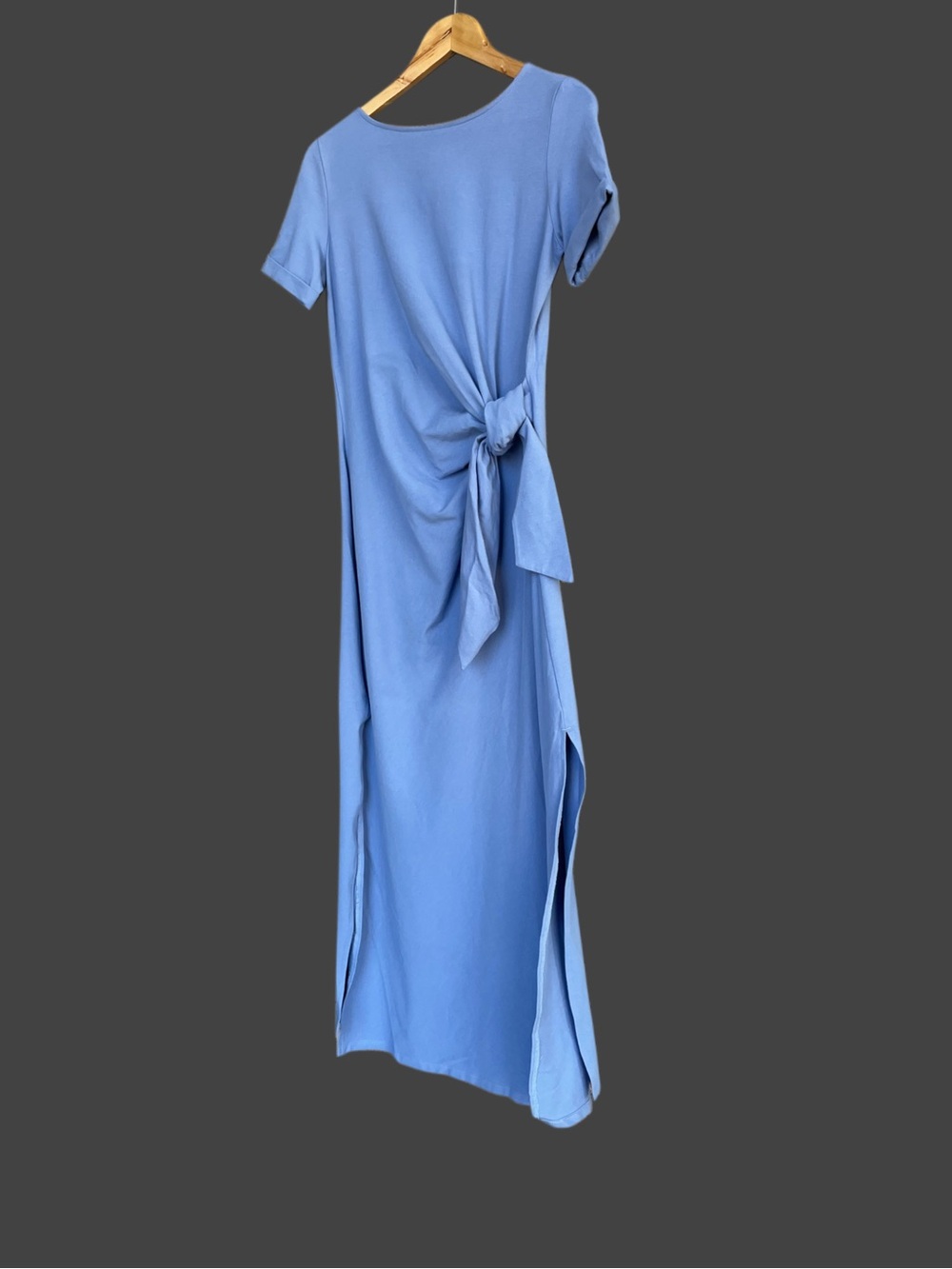 SEZANE NWT Blue Stretch Cotton Jersey Knot Tie Waist Pippa Maxi Dress - Picture 10 of 12